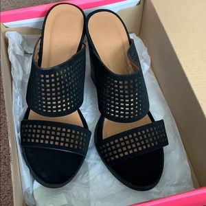 Black block heeled mules